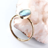 Rose cut labradorite & 14k gold solitaire ring