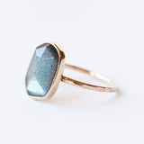 Rose cut labradorite & 14k gold solitaire ring