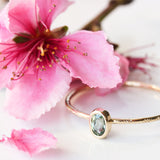 Tiny Green Sapphire & 14k Gold Wildflower Ring