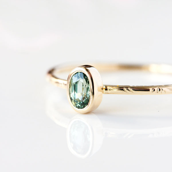 Tiny Green Sapphire & 14k Gold Wildflower Ring